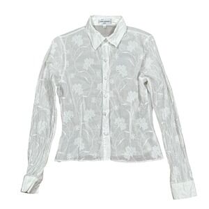 Anne Fontaine Button Up Floral White Blouse [Flaws] Sz‎ 1 Made in France